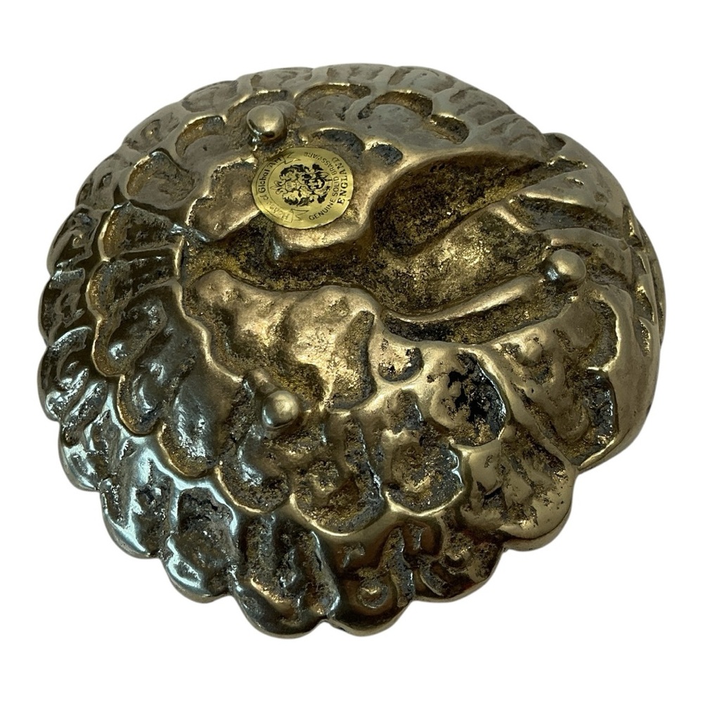 Brass Peacock Trinket Dish Scalloped Edge Embossed Raised 3D Feather Plume VTG - Picture 13 of 16